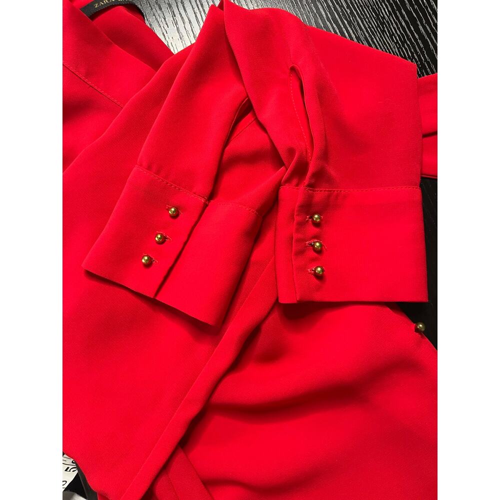 Zara Vibrant Red Bow Neck Blouse - Picture 7 of 7